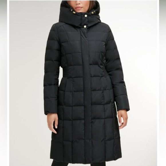 Cole Haan Signature 40" Box Quilt Taffeta Down Coat with Hood - Picture 5 of 15